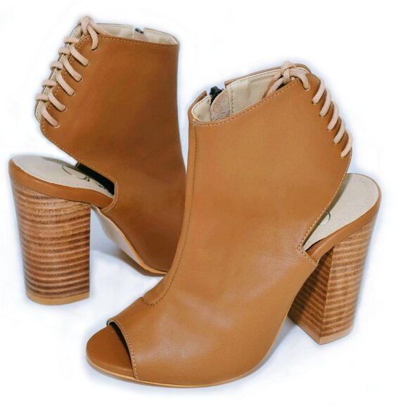 Tan Platform Leather Booties - Picture 1 of 4
